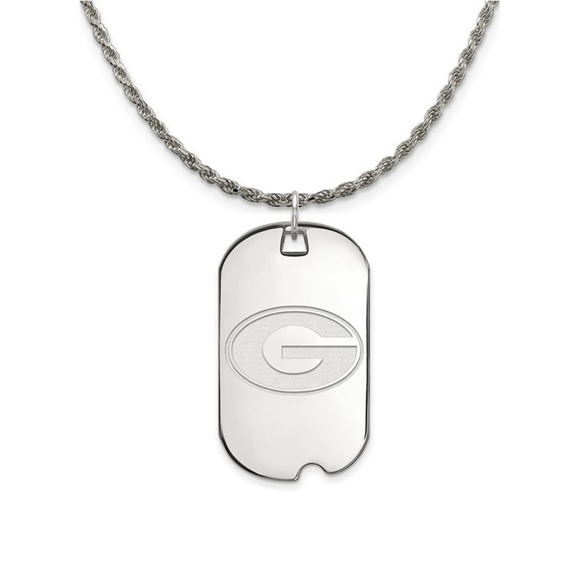 Sterling Silver U. Of Georgia Large Dog Tag Pendant Necklace - 22 Inch